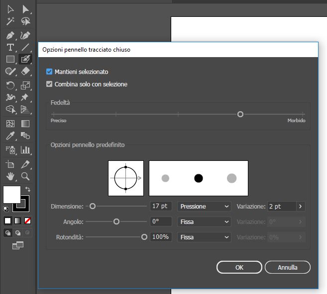 Adobe Illustrator tutorial - Pennello tracciato chiuso o Blob brush settaggi