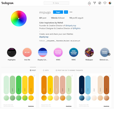 Palette colori su instagram