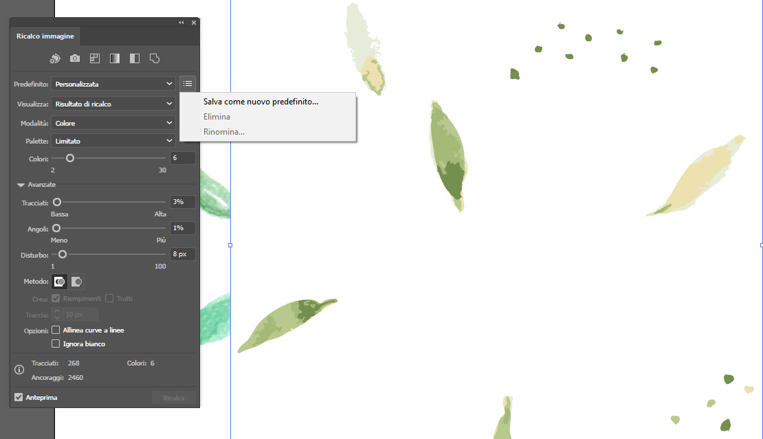 Strumento Ricalco immagine di Adobe Illustrator salvare un predefinito